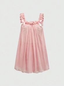 ROMWE Kawaii Babydoll Pink Chiffon Perspective Sexy Set, School Sweet Girl