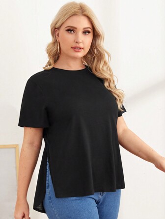 لباس علوي بلون موحد بحافة مشقوق مقاس كبير