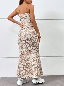 SHEIN Essnce Ladies Sexy Mesh Spiral Split Mermaid Hem Vacation Summer Casual Dress - Brown - View 2