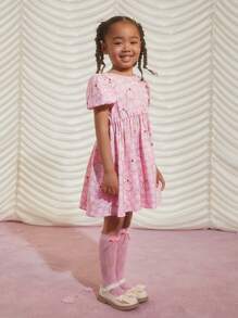 CARDCAPTOR SAKURA | SHEIN Kleine Mädchen 1 Stück Pink Cartoon und Karo Muster Puff Ärmel Kleid