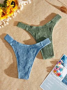 SHEIN Swim Women Solid Color Bikini Bottom With Gathered Design Summer - Multicolor - View 3