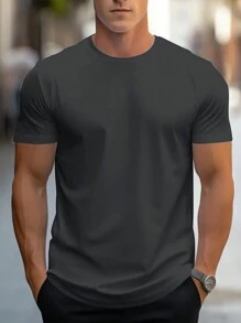 Men's Solid Color Simple Casual Short Sleeve T-Shirt - Dark Grey - View 2