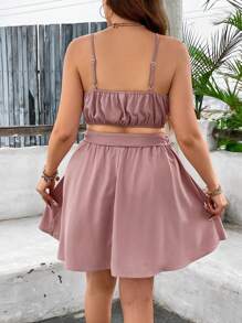 SHEIN Clasi Plus Size Solid Color Tank Top And Skirt Two-Piece Set, Suitable For Summer - Pink - View 2