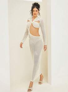 Hauture Twist Cut Out Textured Knit Long Dress
