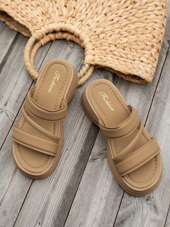 2021年新款女款厚底楔形跟涼鞋，夏季沙灘羅馬風拖鞋女士休閒鞋