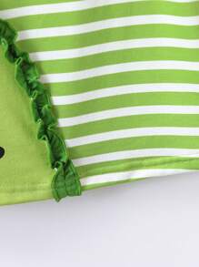 SHEIN Baby Girl Summer Striped Spliced Ruffle Trim Sleeveless Casual Dress With Round Neck - Green - View 5