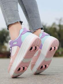Zapatillas Con Ruedas Para Niños De Primavera/otoño, Versión Mejorada Con Cuatro Ruedas Para Mayor Estabilidad Y Removible, Adecuado Para El Uso Diario, Regreso A Clases, Campus, Zapatos Para Niñas - Multicolor - Ver 7