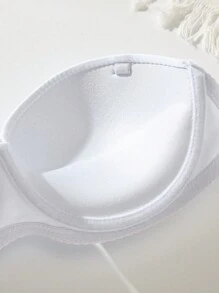 Romantic & Sexy Strapless Glossy Underwear Bra Set With Underwire (Pack Of 3), Comes With Invisible Shoulder Straps For Various Wear - Black and White - View 4