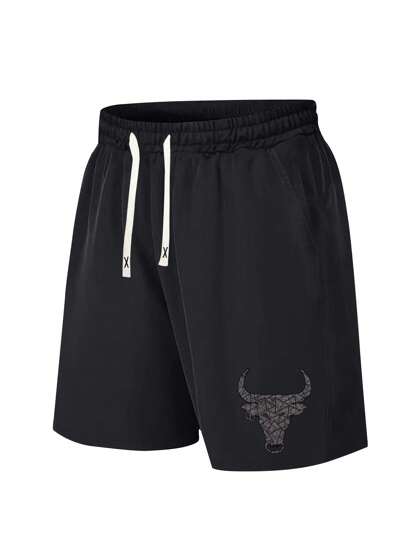 Men Summer New Style Shorts, Fashionable, Personalized, Simple, Fashionable, Cow Pattern Printed, Elastic Waist With Drawstring, Casual, Sports, Fitness, Tennis, Running Shorts