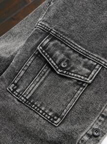 Manfinity Hypemode Áo sơ mi denim thông thường dáng rộng mùa xuân thu có túi và tay áo dài cho nam - Màu xám đen - Xem 3