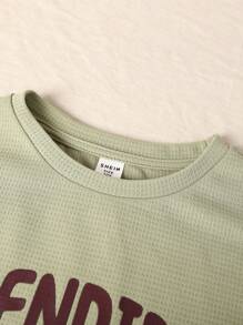 Tween Boy Loose Fit Casual Round Neck Pattern Print Short Sleeve T-Shirt And Shorts Set - Mint Green - View 3