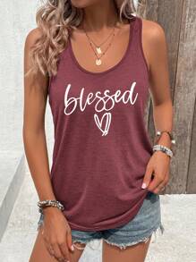 INAWLY Women\ Heart-Shaped Letter Print Leisure Vacation Tank Top - Redwood - View 4