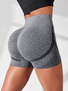 Easithlete Women's Color Contrast Seamless Sports Shorts - Dark Grey - View 2