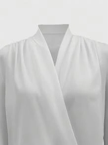 SHEIN Unity Glanzstoff Einfaches & Chic Hemd Mit Überlappendem Kragen - Weiss - Übersicht 4