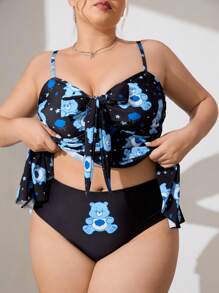 SHEIN X Care Bears Plus Size Nữ In Gấu Dệt Kim Cami Đầm Quần Đồ Bơi - Nhiều màu - Xem 6
