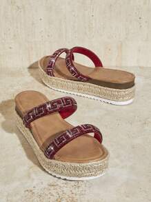 SHUZIA Women Crystal Decorated Summer Casual Indoor Outdoor Holiday Wedge Heel Platform Sandals