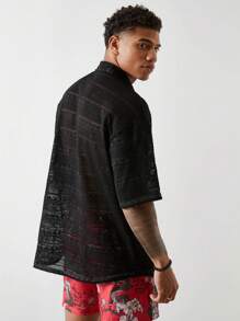 Forever 21 Chemise homme en dentelle tricotée noire