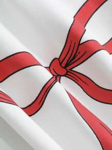 DAZY 女士蝴蝶结细节蝴蝶结字母印花圆领落肩夏季 T 恤可爱上衣超大 T 恤，教师服装 - 白色 - 查看 6