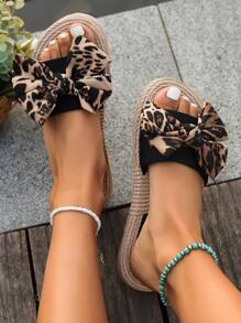 Dép lê nữ họa tiết da báo thắt nơ, dép bệt hở mũi vuông thời trang, dép lê casual thích hợp cho ngày Valentine, trang phục mùa xuân hè. - Nhiều màu - Xem 6