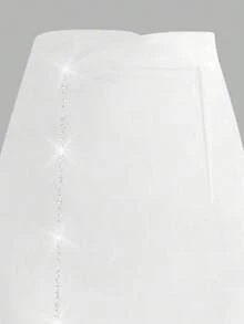 Váy mini xẻ tà đính đá màu thời trang cho nữ - trắng - Xem 3