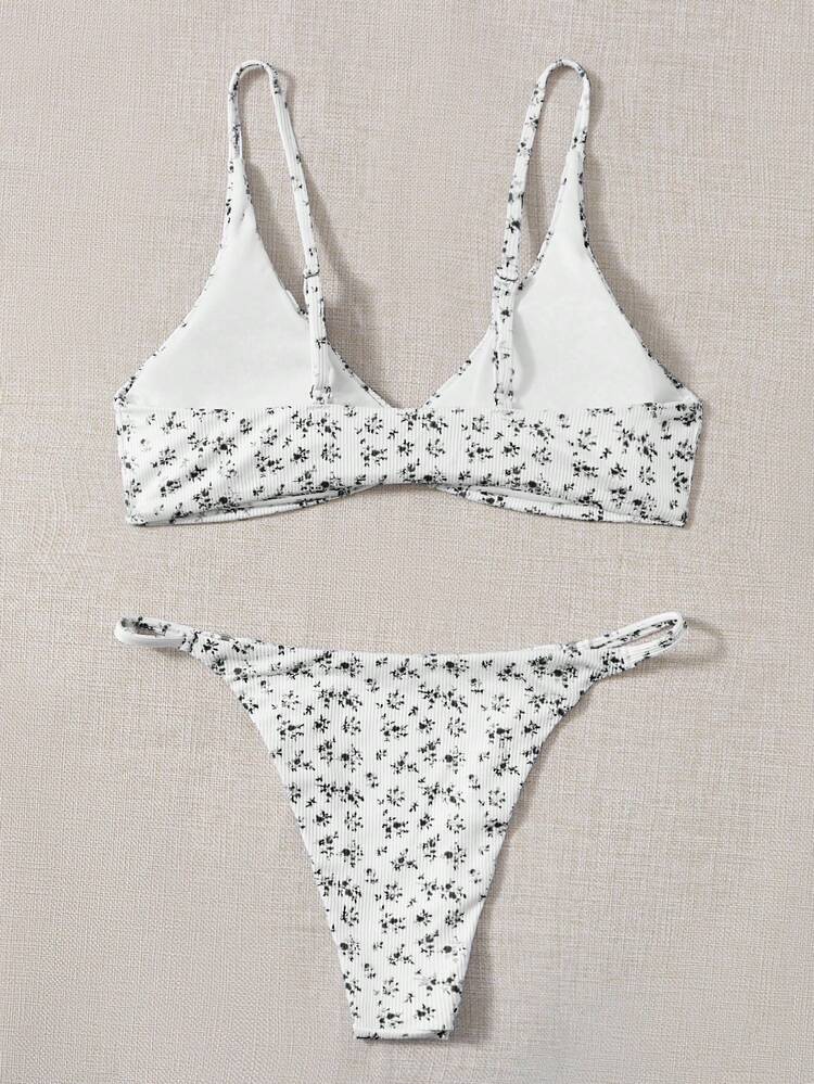 Summer Beach Women Vacation Floral Circle Link Simple Fashionable Bikini Set With Separated Bikini Set Random Print