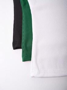 EMERY ROSE Women Solid Color Round Neck Ribbed Hollow Out Sleeveless Top - Multicolor - View 3