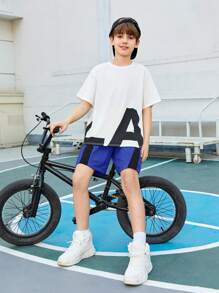 Tween男孩鬆身休閒圓領印花短袖T恤和短褲套裝 - 藍色 - 查看 5