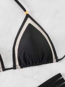 SHEIN Swim Conjunto de bikini con empalme de malla para vacaciones de verano en la playa