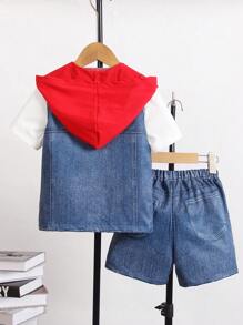 SHEIN 2pcs Young Boy Casual Sleeveless Hoodie And Shorts Set, Summer Getaway, Holiday, Travel, Relax, Sunbathing - Royal Blue - View 2