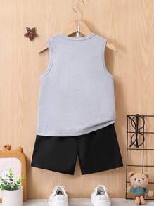 SHEIN Young Boy Casual Heart Print Sleeveless Tank Top, For Getaway, Holiday, Travel, Relax, Sunbathing, Summer