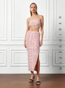 MISSGUIDED Y2K futuristisk päls och paljett Bodycon Maxikjol - Rosa - Visa 4