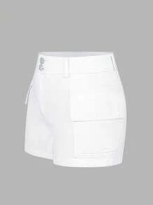SHEIN EZwear damer Enfärgad Cargo Denimshorts - Beige - Visa 6