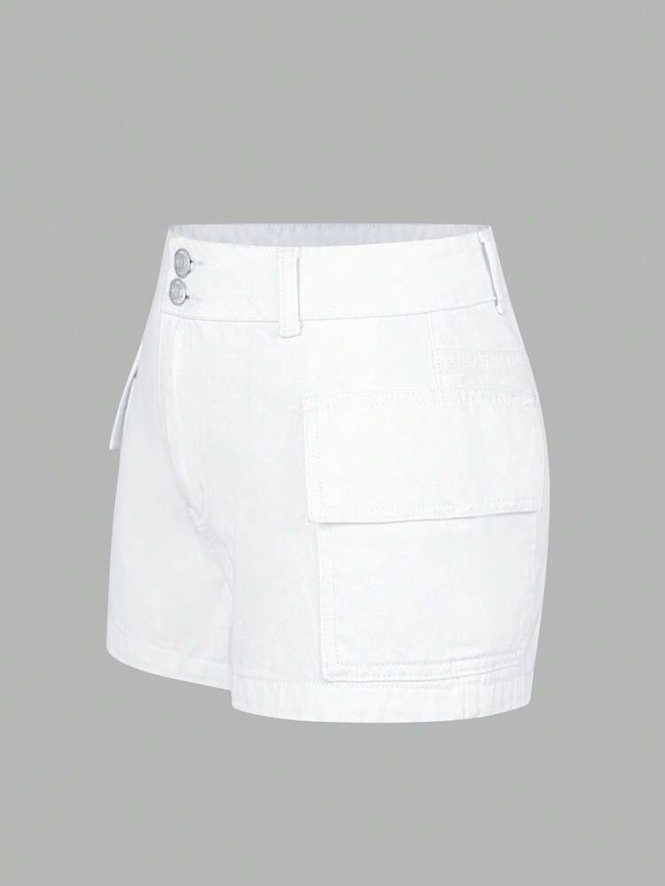 Ladies' Solid Color Cargo Denim Shorts