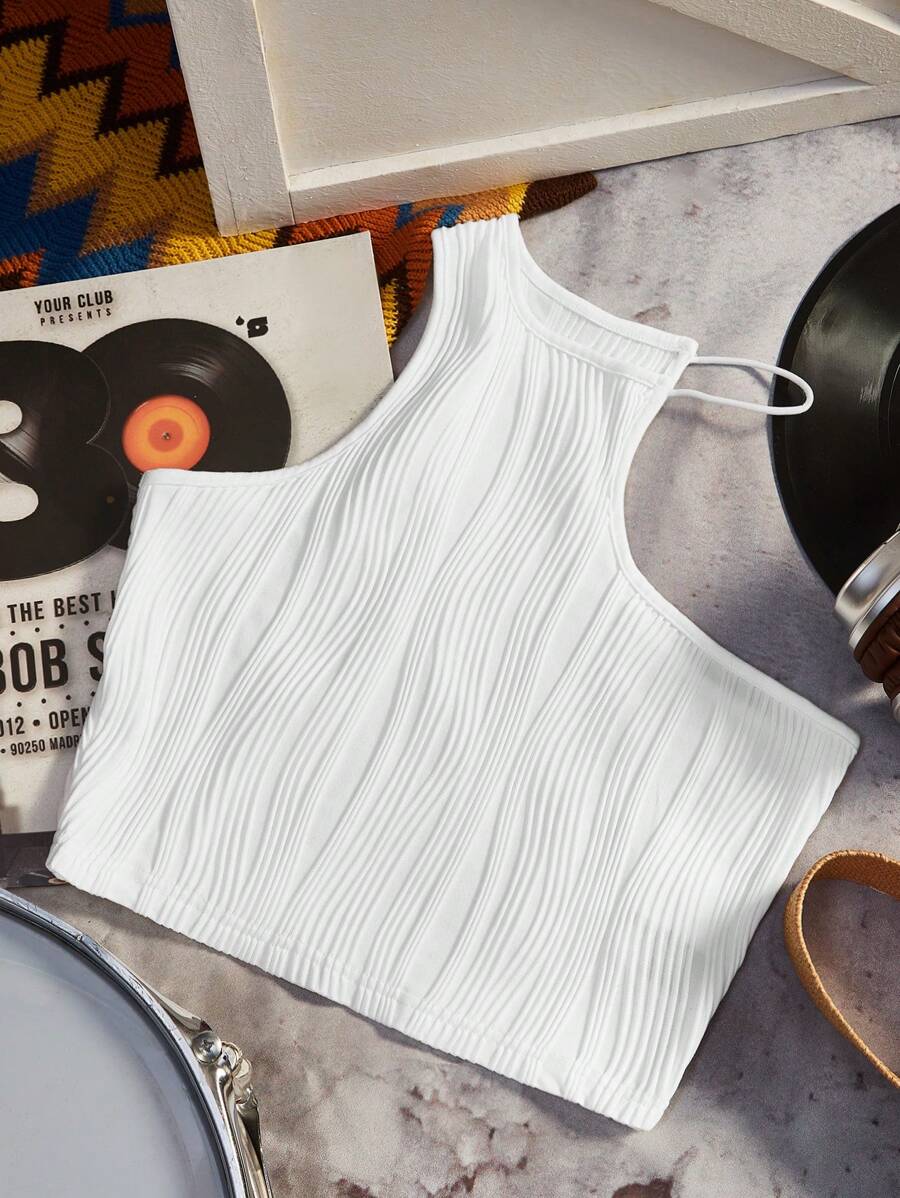 SHEIN EZwear Top Sin Mangas Con Cuello Asimétrico - Blanco - Ver 1