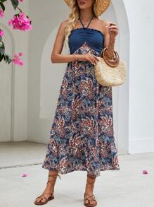 Breezaya Women Paisley Print Halter Neck Dress, Perfect For Summer - Green - View 5