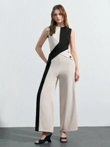 Maija Summer Sleeveless Contrast Color Round Neck Tank Top & Straight Leg Pants 2pcs/Set