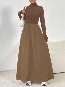 SHEIN EZwear 女式純色立領收腰長裙