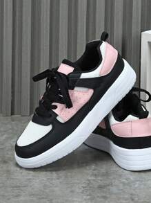 Giày thể thao ngoài trời mùa xuân/hè buộc dây mũi tròn thấp cổ bằng lưới thoáng khí và da giả, giày sneaker thể thao thường ngày thời trang dành cho nữ, thích hợp làm quà tặng ngày Valentine và mang hàng ngày. - Nhiều màu - Xem 5