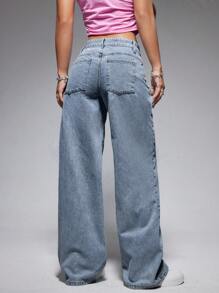 SHEIN ICON Women Casual Slant Pocket Everyday Wide Leg Jeans