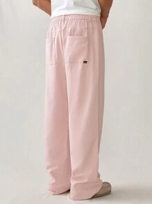 Manfinity RebelGame Pantaloni casual țesuți cu picioare largi pentru bărbați, cu culoare uni și buzunare