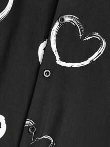 Manfinity VCAY Camisa Casual Masculina de Manga Curta Solta e Estampada com Coração para o Verão