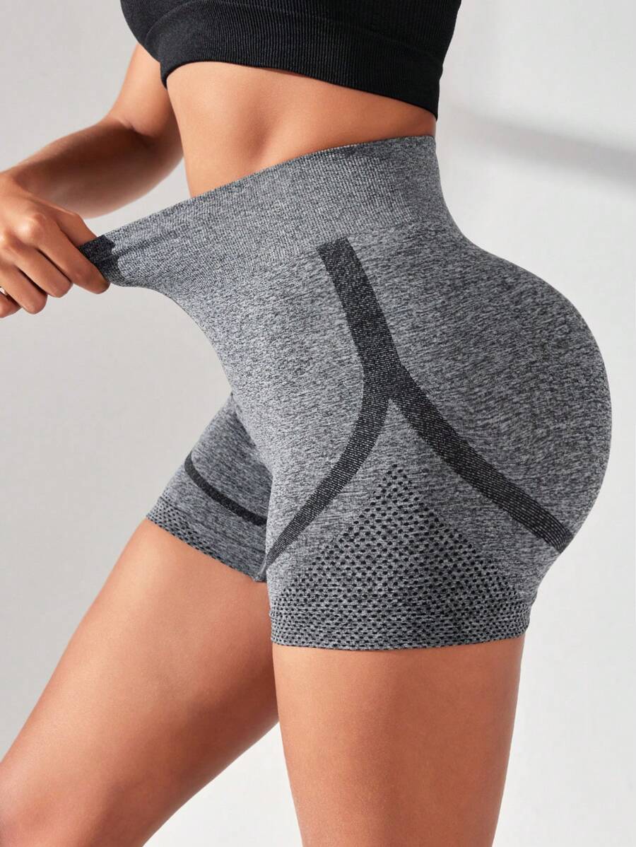 Easithlete Women's Color Contrast Seamless Sports Shorts - Dark Grey - View 1
