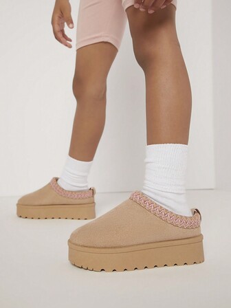 Mini mi Kid's Bestseller Mustardseed Suede Lifted Vibe Platform Slipper Clog - Super Comfy,Versatile,Cozy,Cute And Sweet,Outdoor/Indoor