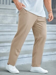 Manfinity VCAY 編織休閒錐形褲（大尺碼） - 卡其色 - 查看 4