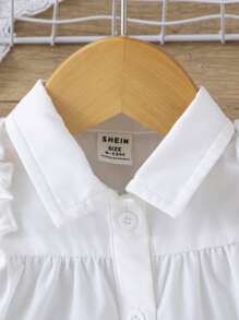 寶貝女孩夏季短袖荷葉邊層疊下擺公主裙 - 白色 - 查看 5