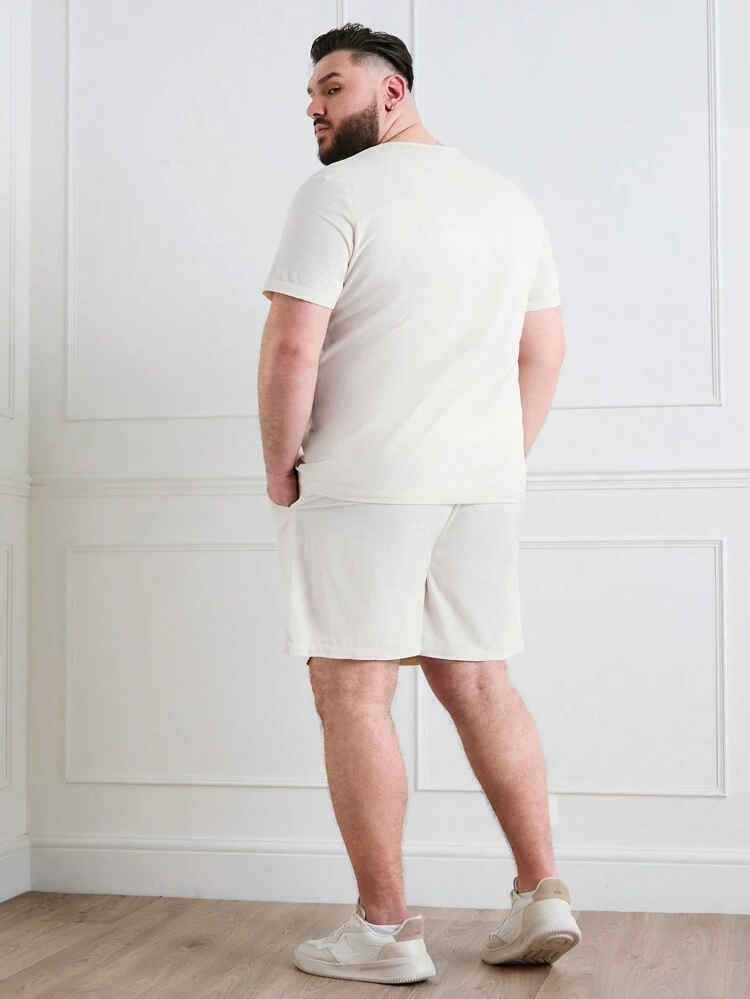 Men Plus Size Summer Solid Color Short Sleeve Casual T-Shirt And Pocket Shorts Set