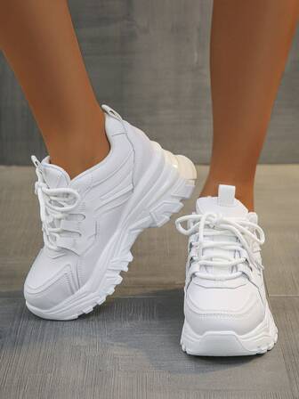 Fall/Winter Slimming Platform Lace-Up Casual Wedge Sneakers For Women