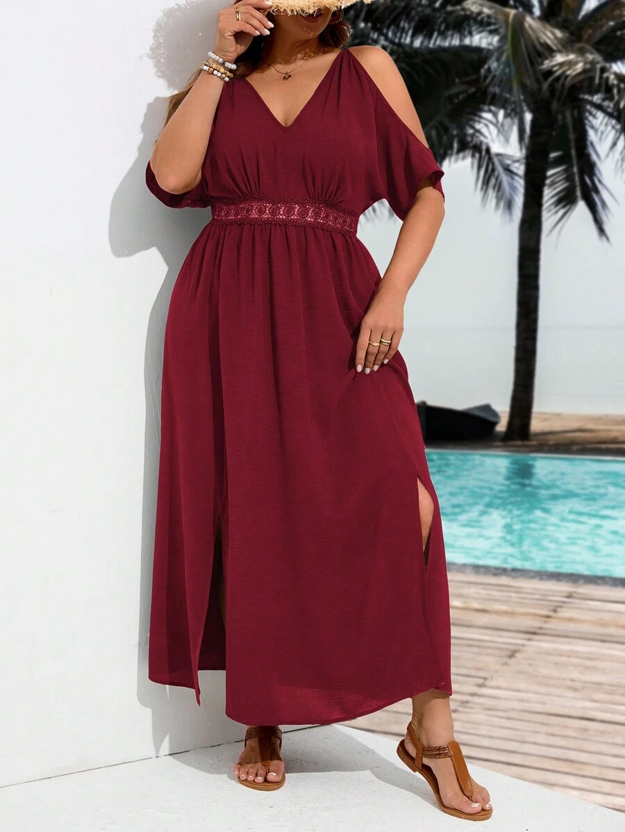 SHEIN VCAY Plus-size off-the-shoulder taille uitsnijding kant
