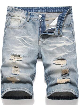 Tween Boy Vintage Blue Ripped Straight Denim Shorts