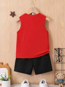 SHEIN Camiseta sin mangas minimalista con estampado de corazón, apta para escapadas, vacaciones, viajes, relajación, tomar el sol, verano para niños pequeños - Rojo - Ver 2